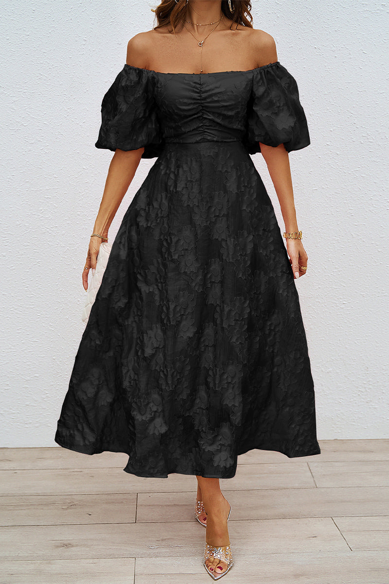 Tägliches Gerafftes Off-Shoulder Ballkleid mit Kurzen Ärmeln - 3 Farben
