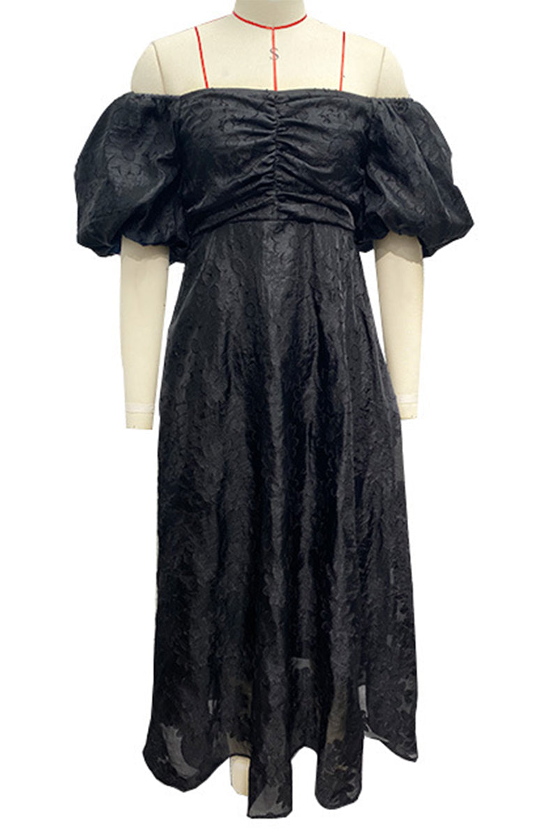 Tägliches Gerafftes Off-Shoulder Ballkleid mit Kurzen Ärmeln - 3 Farben