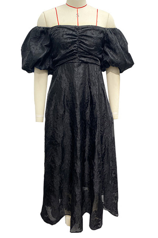 Tägliches Gerafftes Off-Shoulder Ballkleid mit Kurzen Ärmeln - 3 Farben