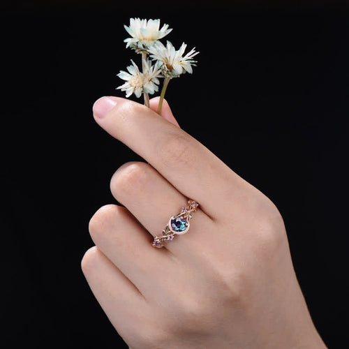 Mondstern-Farbwechselnder Alexandrit- und Amethyst-Verlobungsring | Shop Nory