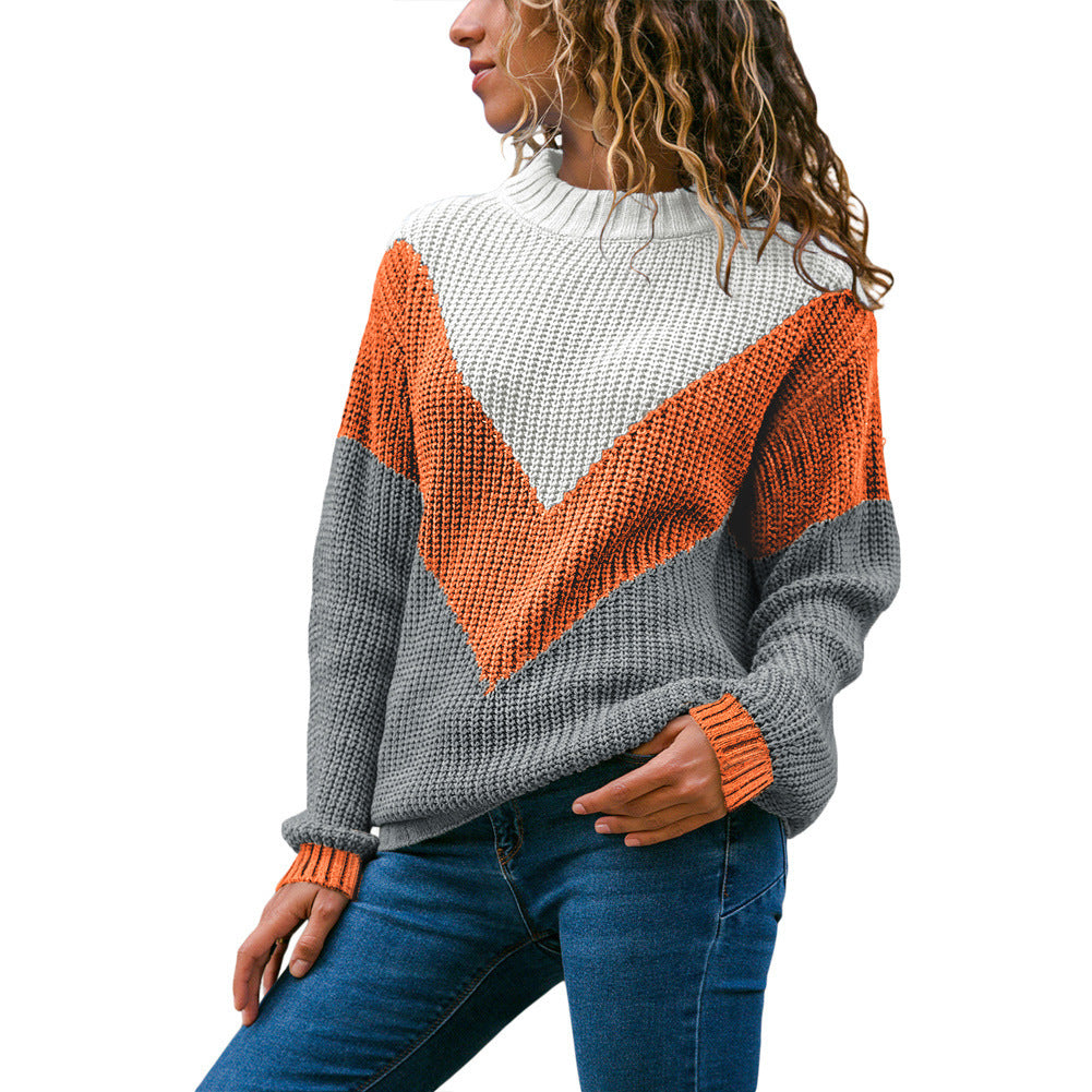 Damen Grobstrick-Pullover mit Chevrondesign, Rundhalsausschnitt und Rippbündchen Shop Nory