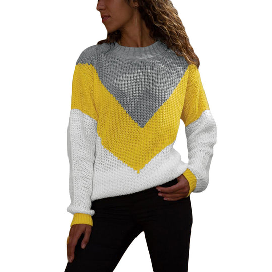 Damen Grobstrick-Pullover mit Chevrondesign, Rundhalsausschnitt und Rippbündchen Shop Nory