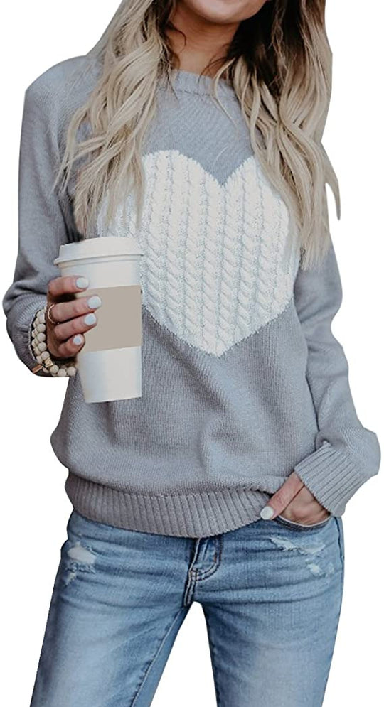 Damen Strickpullover mit Herzapplikation, Rippbündchen und legerer Passform Shop Nory