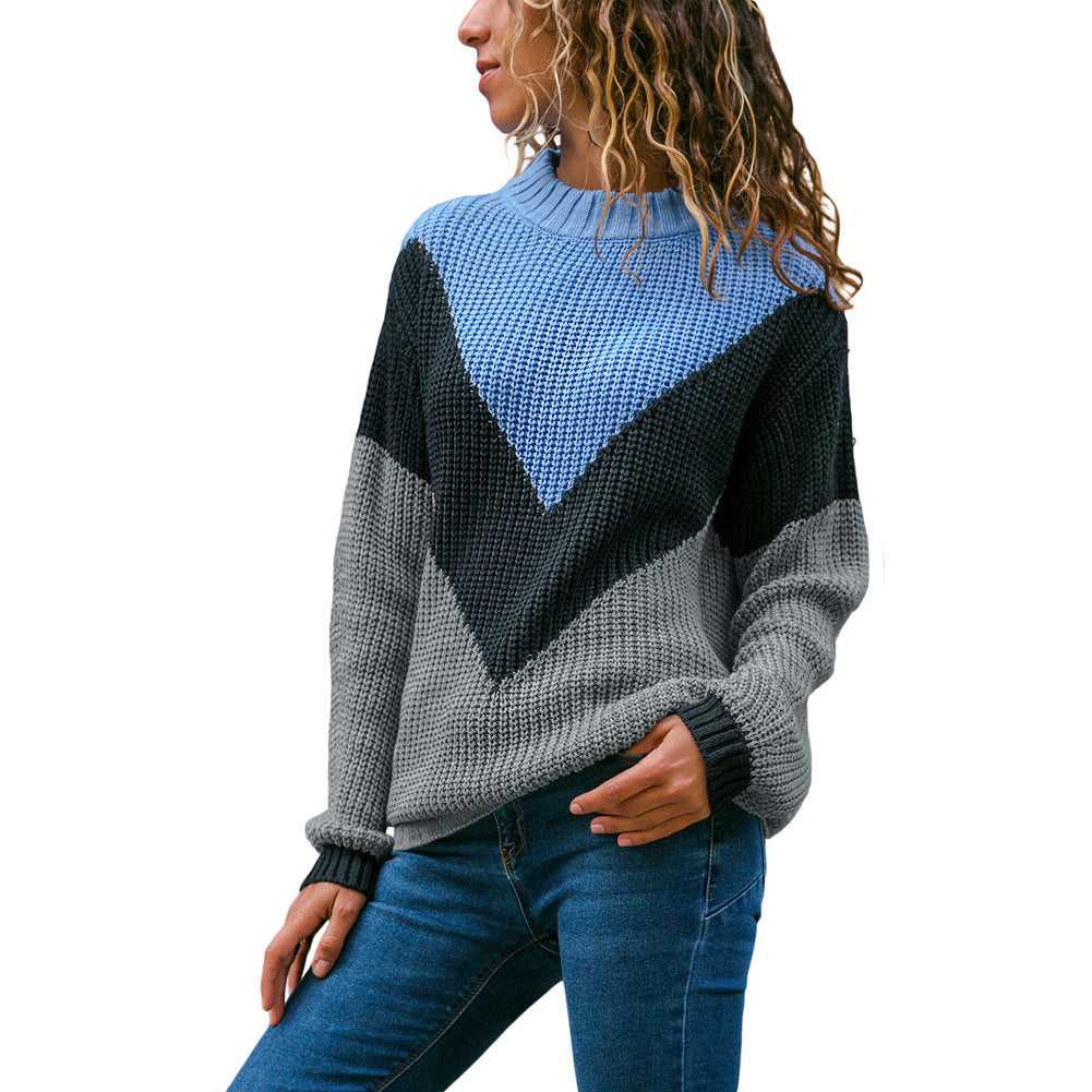 Damen Grobstrick-Pullover mit Chevrondesign, Rundhalsausschnitt und Rippbündchen Shop Nory
