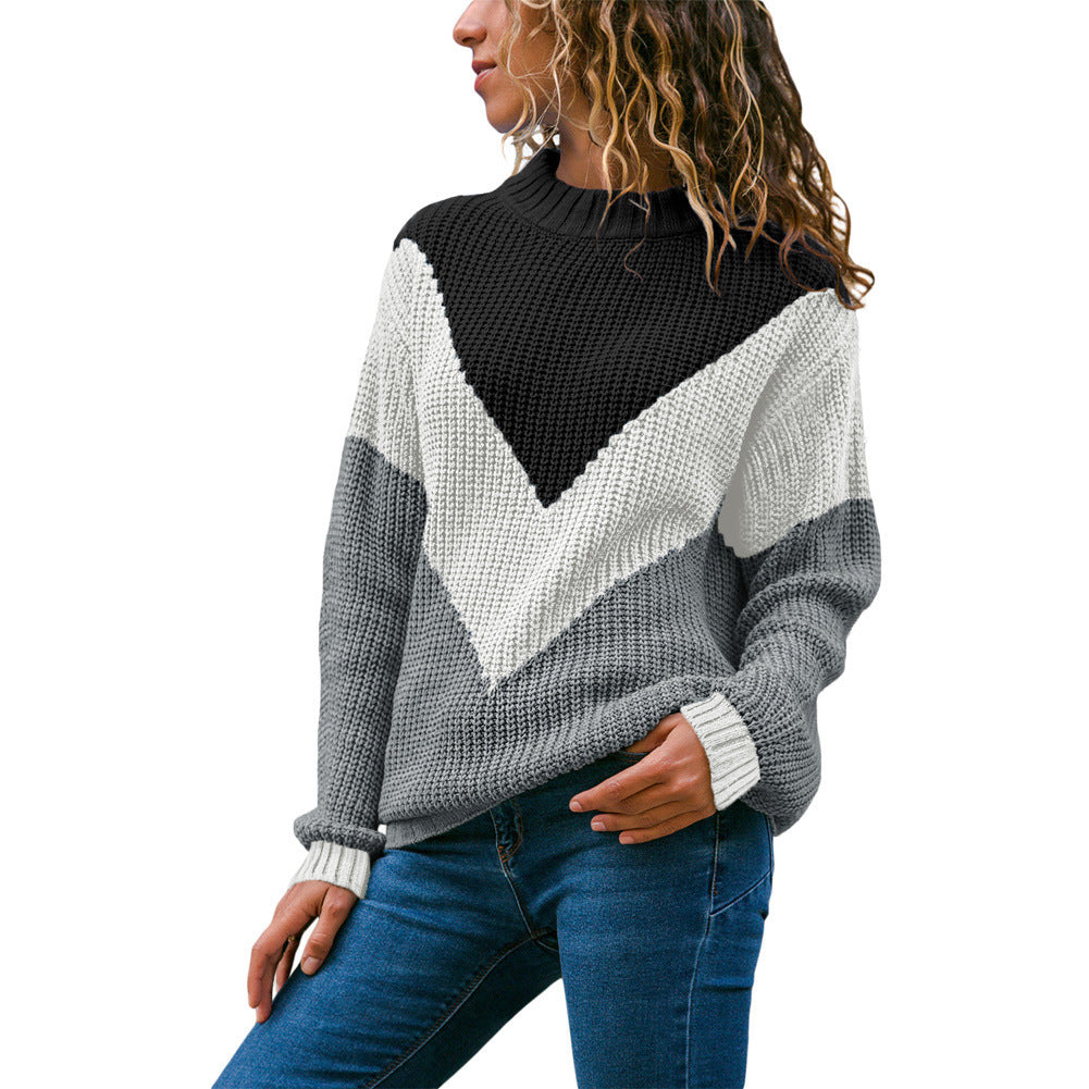 Damen Grobstrick-Pullover mit Chevrondesign, Rundhalsausschnitt und Rippbündchen Shop Nory