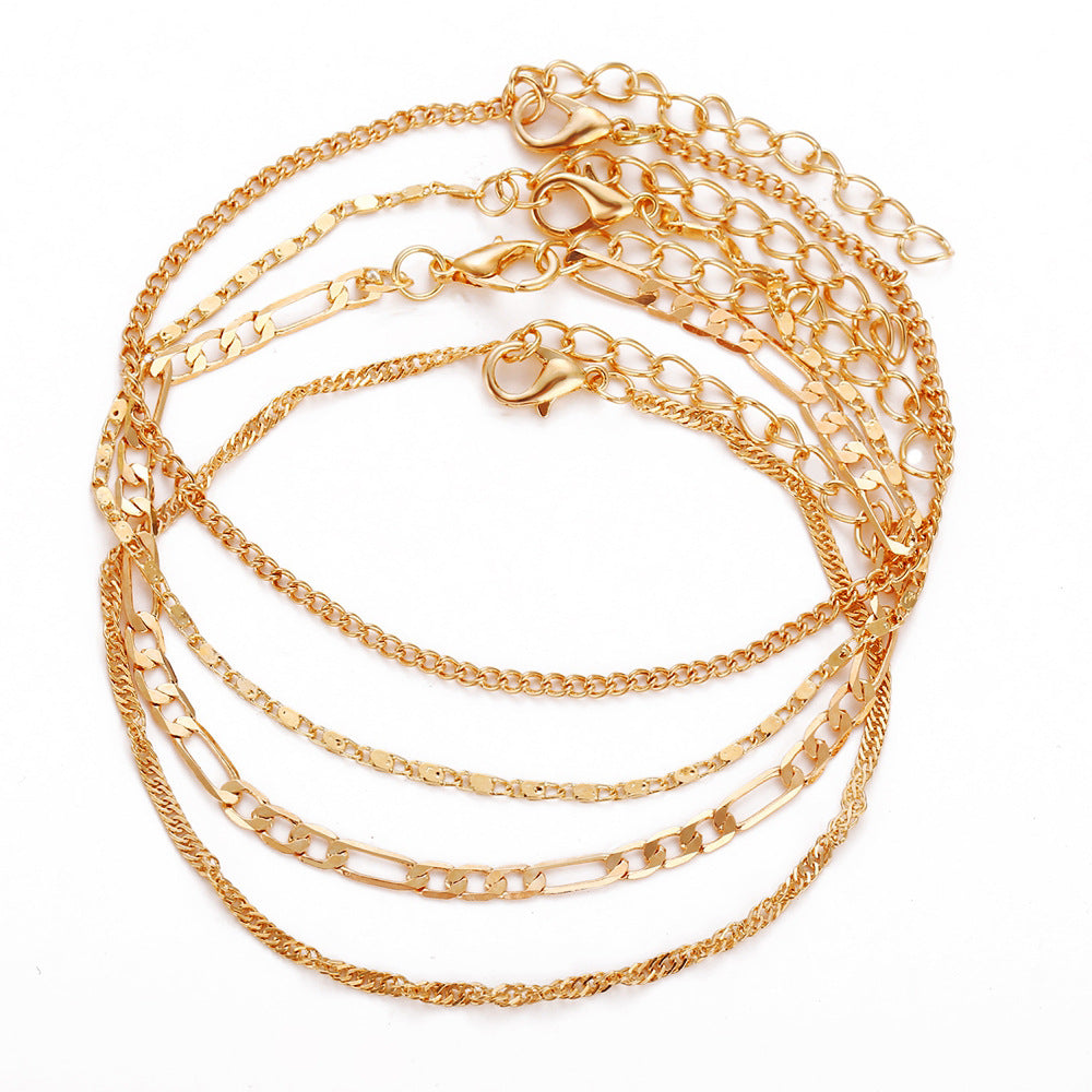 Damen Fußkettchen-Set mit zarten Herz- und Kreuzanhängern Shop Nory