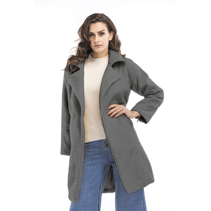 Damen Teddy-Mantel mit Reverskragen, knielanger Schnitt und weicher Sherpa-Optik Shop Nory