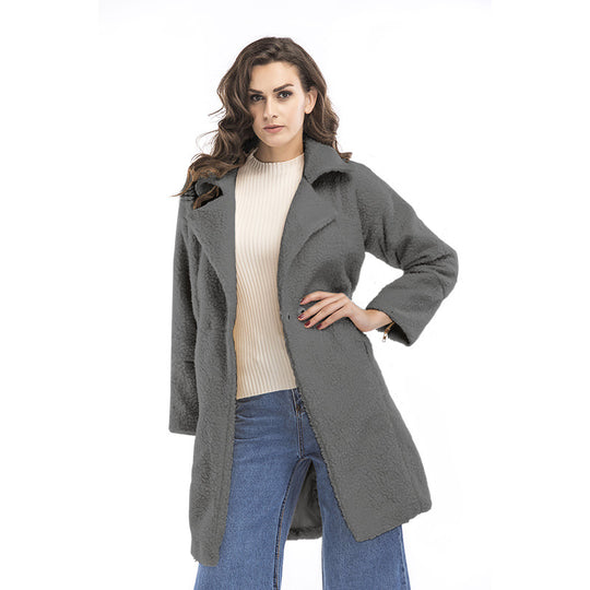 Damen Teddy-Mantel mit Reverskragen, knielanger Schnitt und weicher Sherpa-Optik Shop Nory