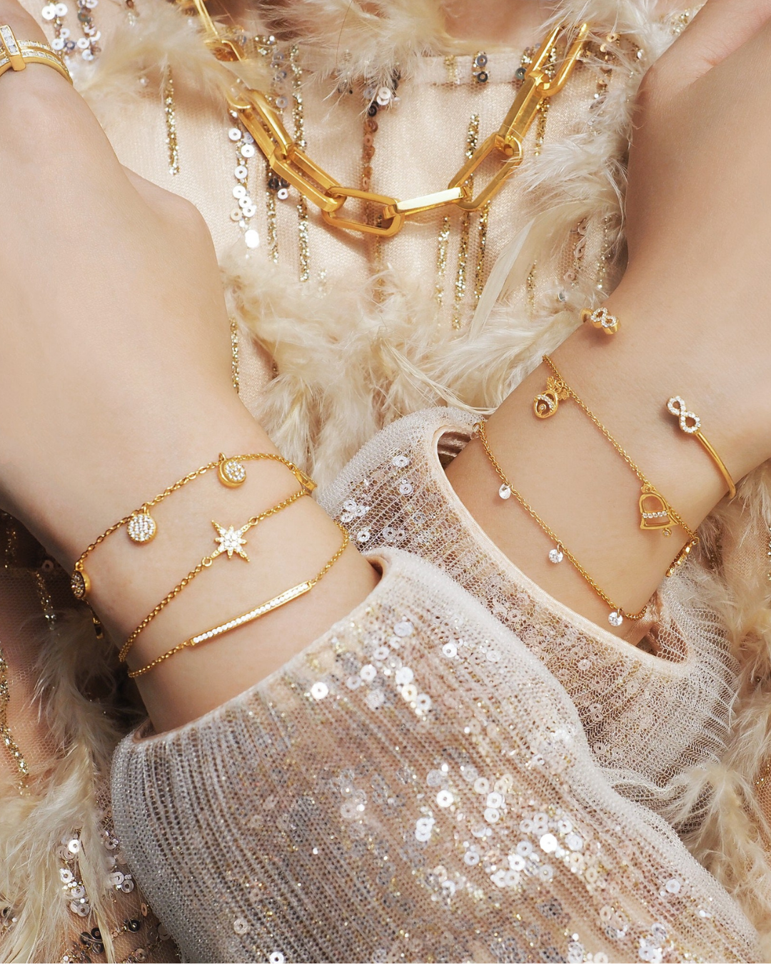 Luxe Schneeflocken Kristall Gold Kettenarmband | Shop Nory