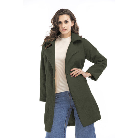 Damen Teddy-Mantel mit Reverskragen, knielanger Schnitt und weicher Sherpa-Optik Shop Nory