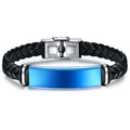 Herren geflochtenes Edelstahlarmband mit personalisierbarem Blauen Plättchen Shop Nory