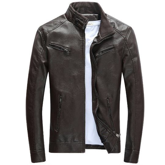 Herren Lederimitat-Bikerjacke mit Stehkragen, Reißverschlusstaschen und schlanker Passform Shop Nory