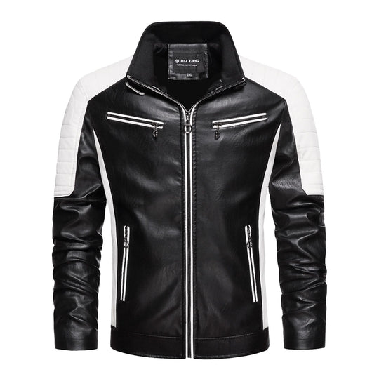 Herren Kunstleder-Bikerjacke im Retro-Racer-Stil mit gesteppter Schulterpanele und Kontrastbesatz Shop Nory
