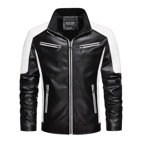 Herren Kunstleder-Bikerjacke im Retro-Racer-Stil mit gesteppter Schulterpanele und Kontrastbesatz Shop Nory