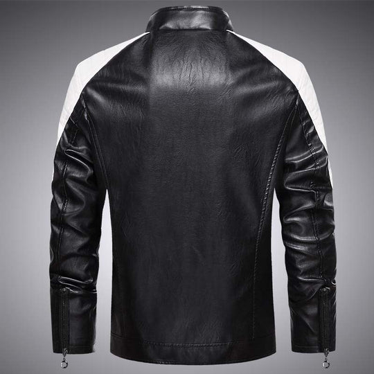 Herren Kunstleder-Bikerjacke im Retro-Racer-Stil mit gesteppter Schulterpanele und Kontrastbesatz Shop Nory