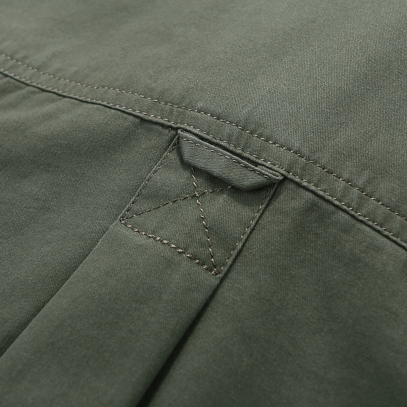 Herren Langarm-Canvas-Hemd im Utility‑Stil mit Brusttaschen und Stehkragen Shop Nory