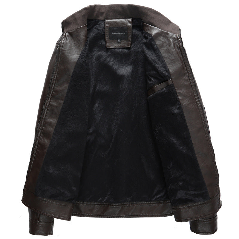 Herren Lederimitat-Bikerjacke mit Stehkragen, Reißverschlusstaschen und schlanker Passform Shop Nory