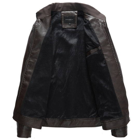Herren Lederimitat-Bikerjacke mit Stehkragen, Reißverschlusstaschen und schlanker Passform Shop Nory