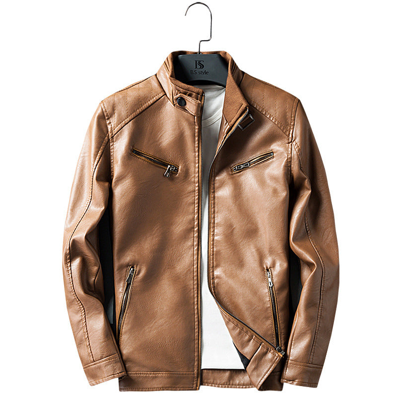 Herren Lederimitat-Bikerjacke mit Stehkragen, Reißverschlusstaschen und schlanker Passform Shop Nory