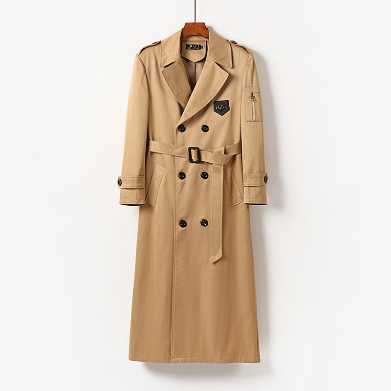Herren Langer Doppelreihiger Trenchcoat mit Epauletten und Ärmeltasche Shop Nory