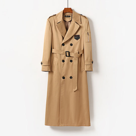Herren Langer Doppelreihiger Trenchcoat mit Epauletten und Ärmeltasche Shop Nory