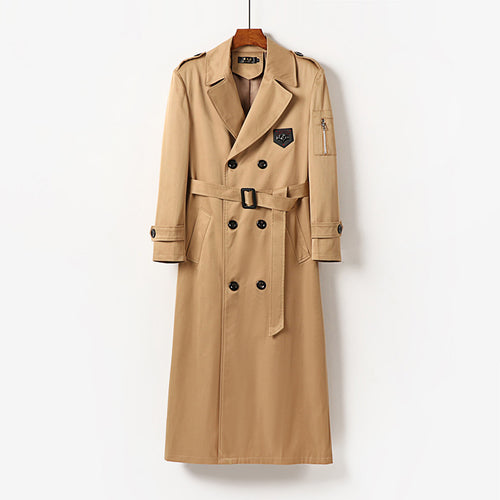 Herren Langer Doppelreihiger Trenchcoat mit Epauletten und Ärmeltasche Shop Nory