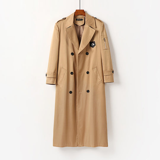 Herren Langer Doppelreihiger Trenchcoat mit Epauletten und Ärmeltasche Shop Nory