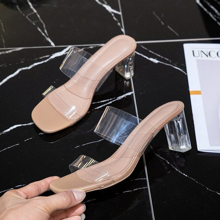 Damen transparente Blockabsatz-Sandalen