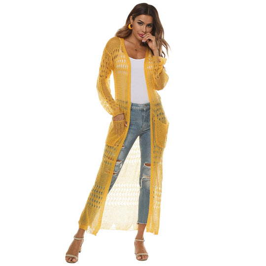 Damen luftiger Strickmantel mit durchbrochenem Design