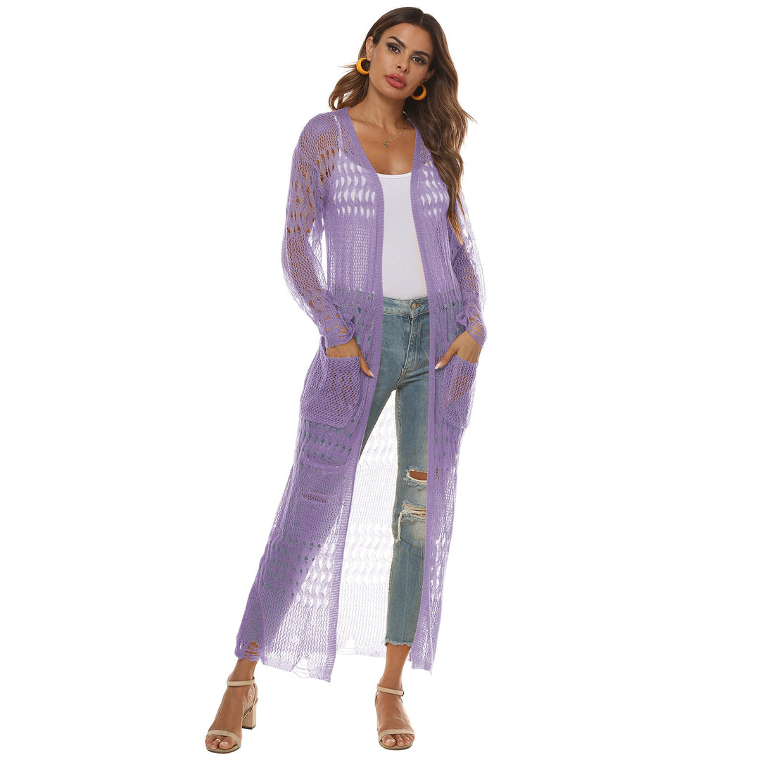 Damen luftiger Strickmantel mit durchbrochenem Design