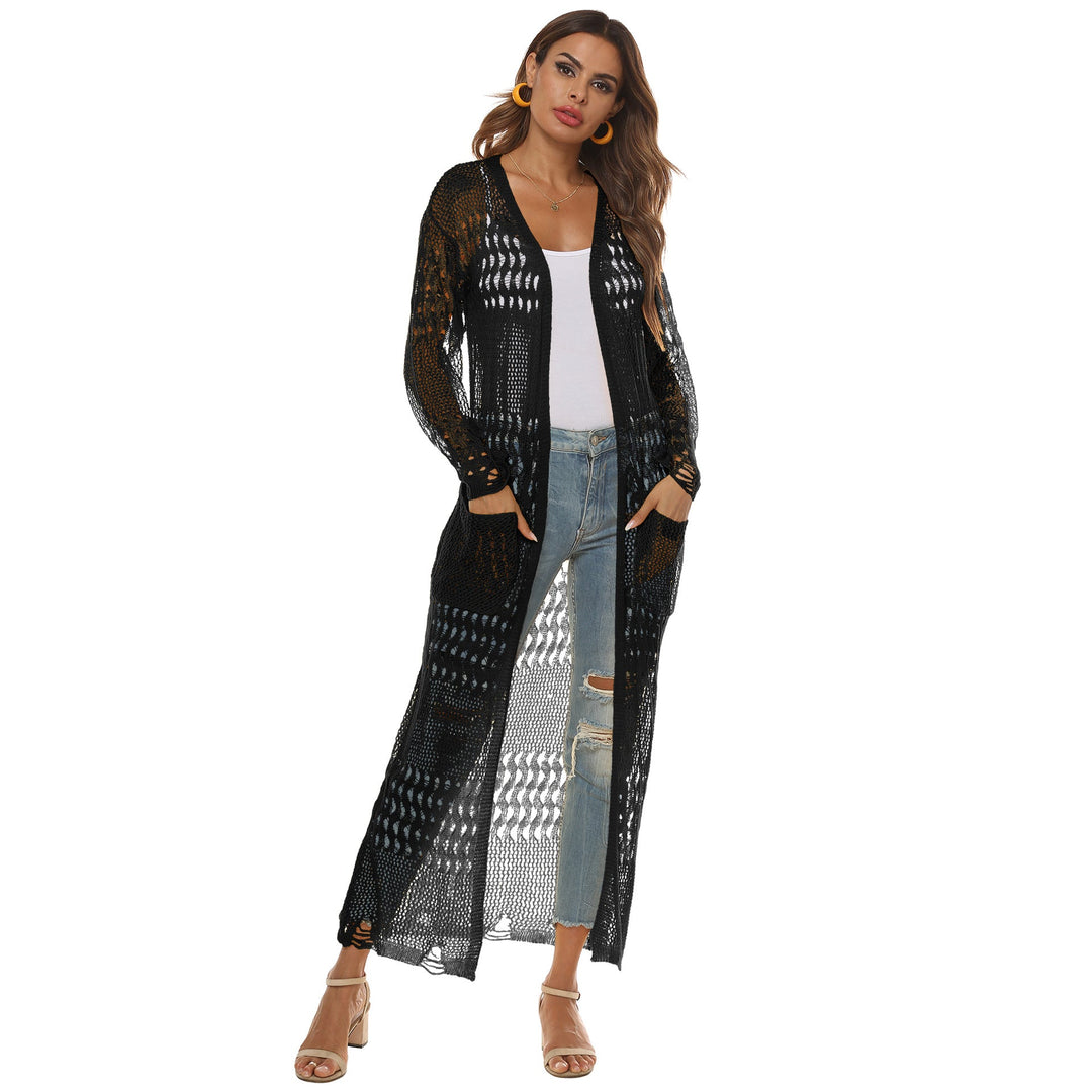 Damen luftiger Strickmantel mit durchbrochenem Design