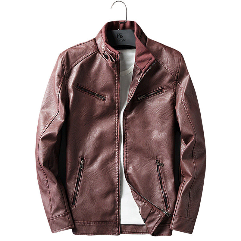 Herren Lederimitat-Bikerjacke mit Stehkragen, Reißverschlusstaschen und schlanker Passform Shop Nory