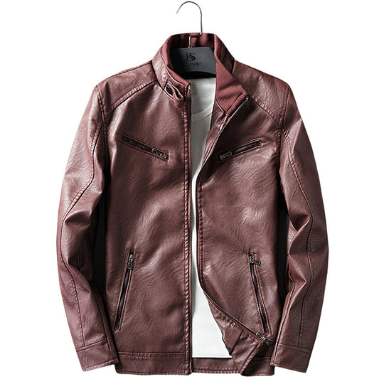 Herren Lederimitat-Bikerjacke mit Stehkragen, Reißverschlusstaschen und schlanker Passform Shop Nory
