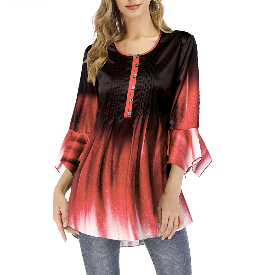 Damen Tunika-Bluse mit Kellerfalten, Schlitzknopfleiste und Glockenärmeln Shop Nory