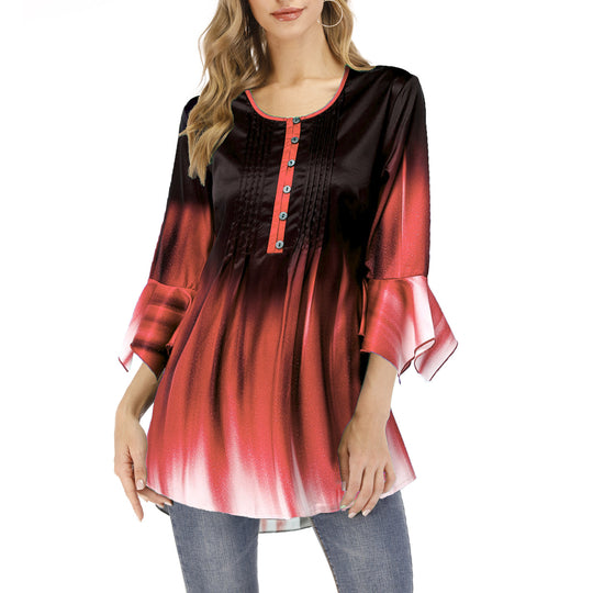 Damen Tunika-Bluse mit Kellerfalten, Schlitzknopfleiste und Glockenärmeln Shop Nory