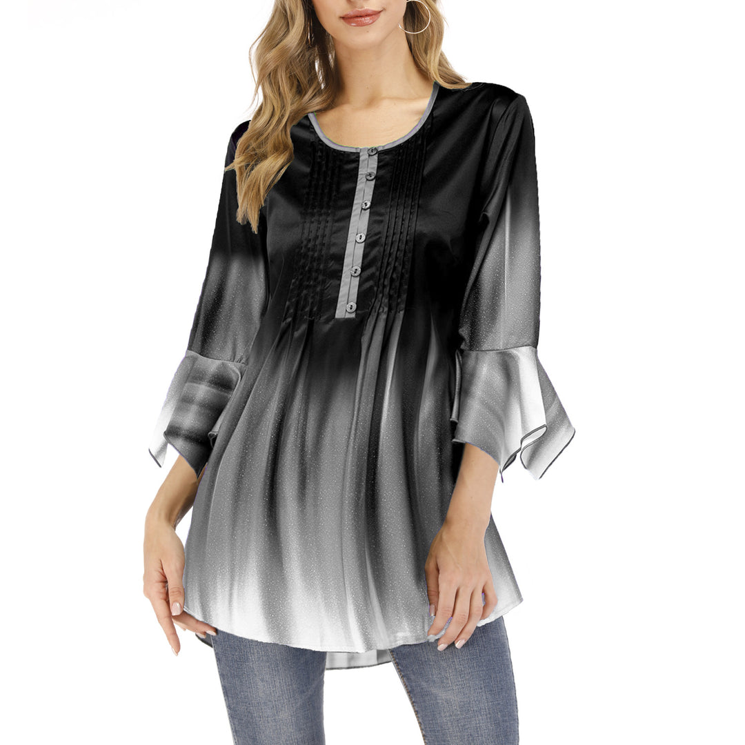 Damen Tunika-Bluse mit Kellerfalten, Schlitzknopfleiste und Glockenärmeln Shop Nory