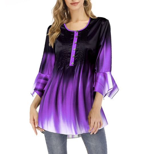 Damen Tunika-Bluse mit Kellerfalten, Schlitzknopfleiste und Glockenärmeln Shop Nory