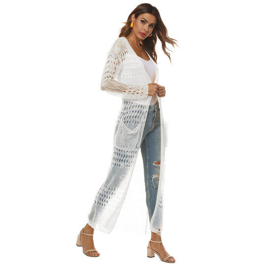 Damen luftiger Strickmantel mit durchbrochenem Design