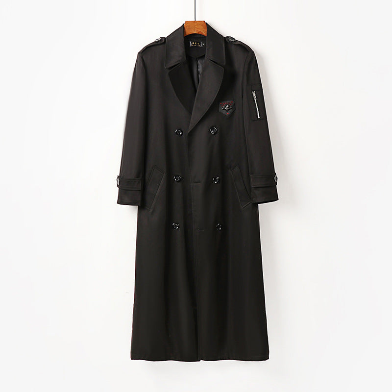 Herren Langer Doppelreihiger Trenchcoat mit Gürtel, Epauletten und Reißverschluss-Ärmeltasche Shop Nory