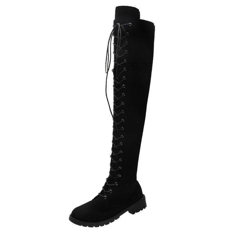 Damen Overknee-Stiefel mit modischer Schnürung und rutschfester Sohle