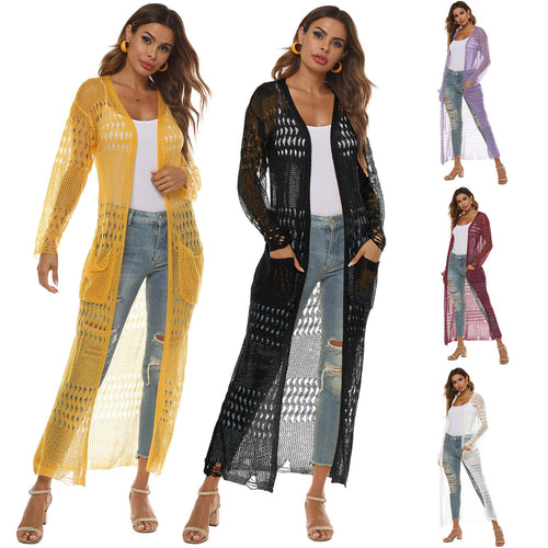 Damen luftiger Strickmantel mit durchbrochenem Design