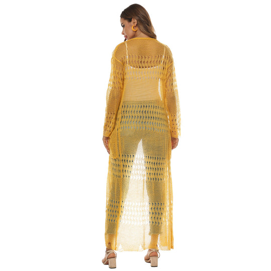Damen luftiger Strickmantel mit durchbrochenem Design