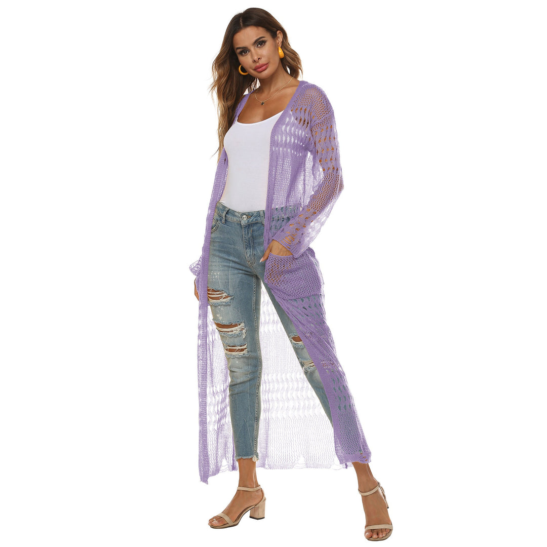 Damen luftiger Strickmantel mit durchbrochenem Design