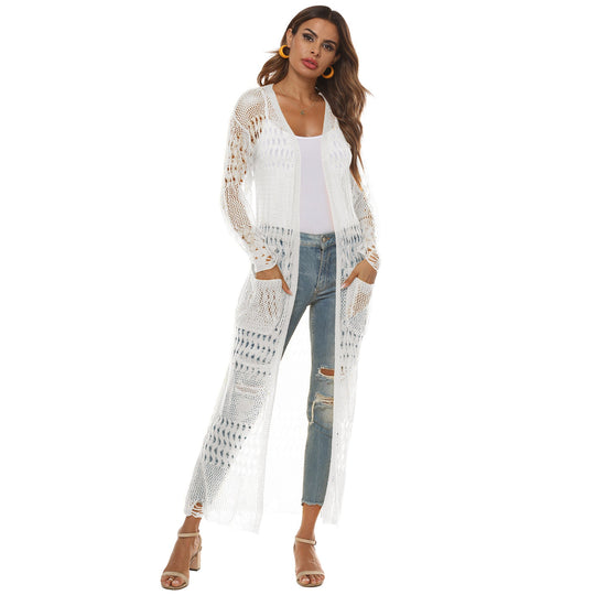 Damen luftiger Strickmantel mit durchbrochenem Design