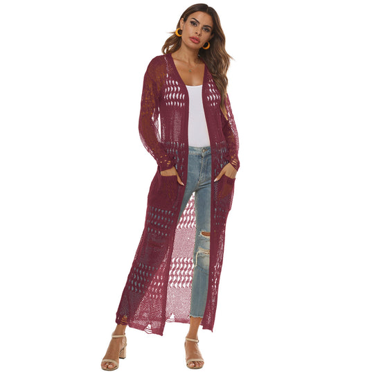 Damen luftiger Strickmantel mit durchbrochenem Design