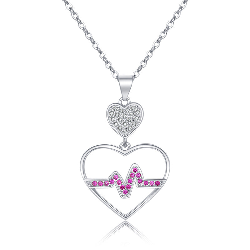 Damen Halskette mit Herzanhänger im EKG-Design und funkelnden Zirkonia Shop Nory