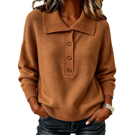Damen-Strickpullover mit Knopfleiste und Stehkragen