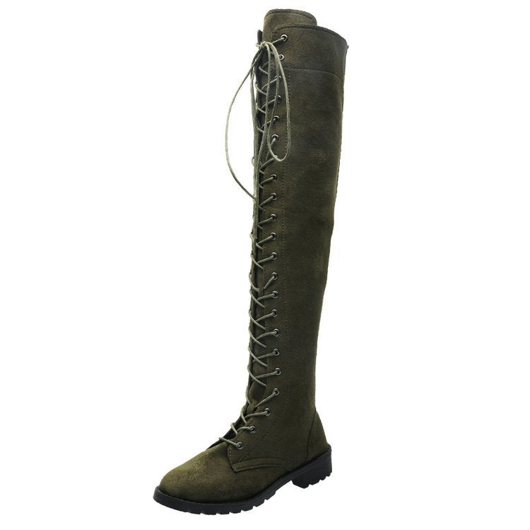 Damen Overknee-Stiefel mit modischer Schnürung und rutschfester Sohle
