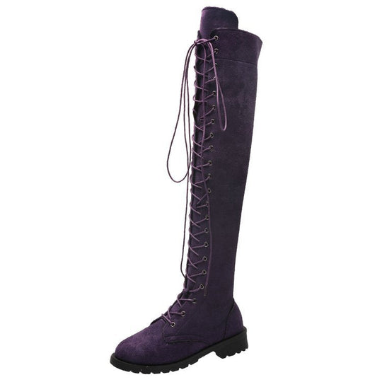 Damen Overknee-Stiefel mit modischer Schnürung und rutschfester Sohle
