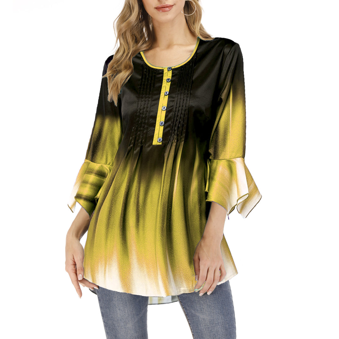 Damen Tunika-Bluse mit Kellerfalten, Schlitzknopfleiste und Glockenärmeln Shop Nory